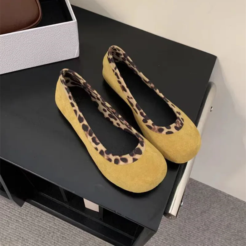 

Весенняя женская обувь на плоской подошве, модные леопардовые повседневные туфли на плоской подошве с круглым носком, однотонные однотонные туфли без шнуровки на плоской подошве