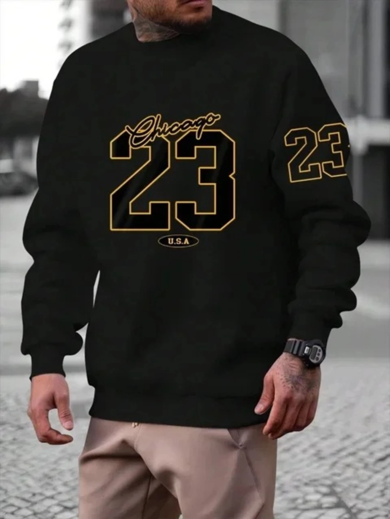 Oversized Men Number 23 Print Crew Neck Sweatshirt Casual Long Sleeve Street Pullover
