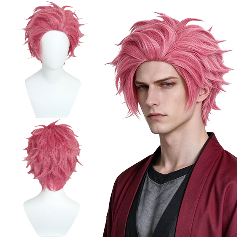 Akaza Cosplay Wig Short Spiky Red Fluffy Heat Resistant Synthetic Hair for Unisex Anime Costume Party Halloween