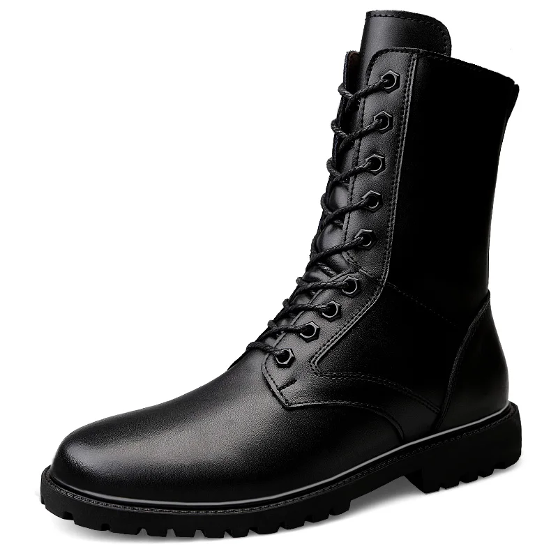 Luxury Motorcycle Boots Genuine Leather Men Shoes Warm Waterproof Leather Shoes Long Boots Footwear Fashion Men's Trend Boots