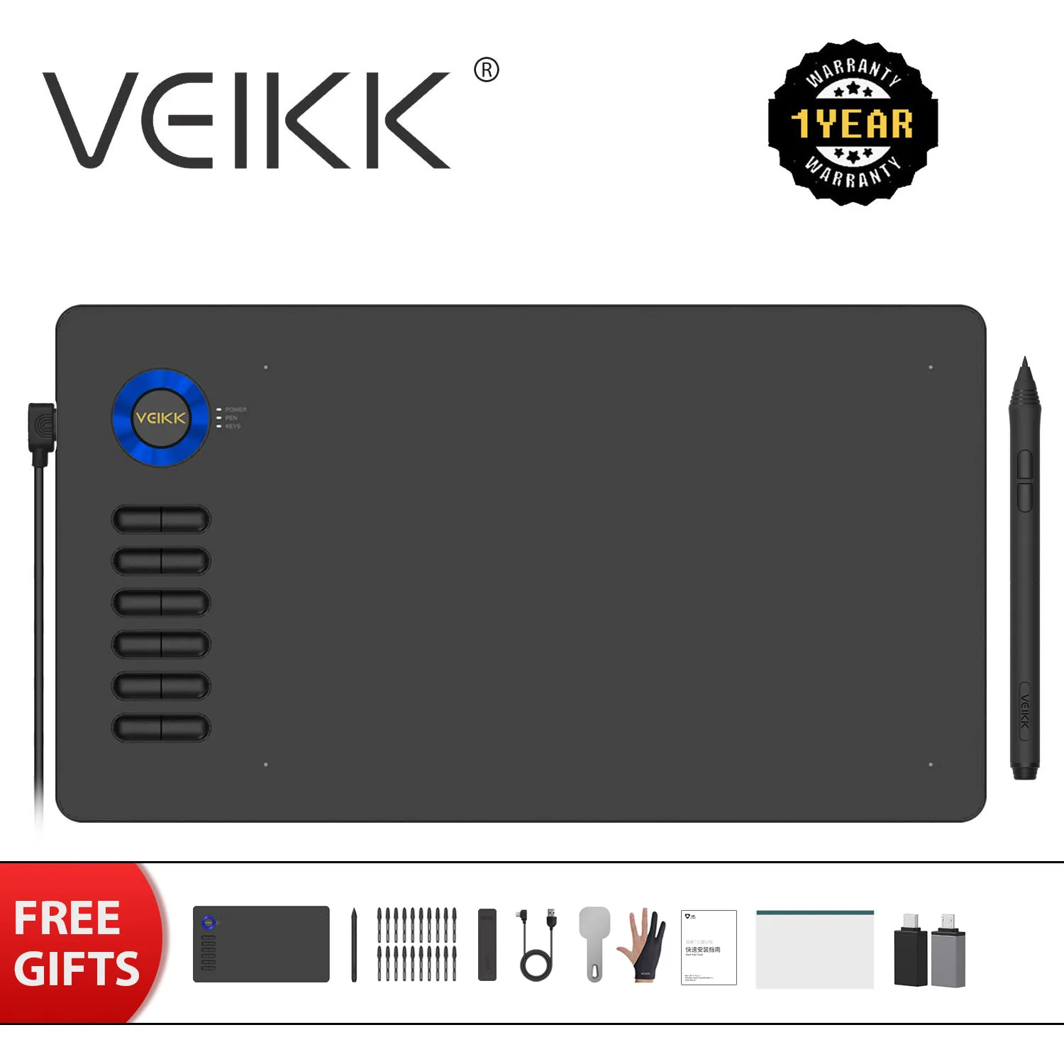 VEIKK Drawing Tablets A15 Support Android 10x6inch For Education Digital Art With 8192 Levels Pressure Stylus Graphics Tablet