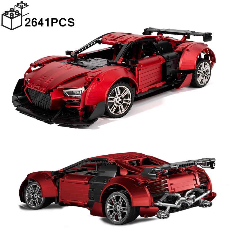 2641PCS Technical 1:10 Red R8 V10 Sport Car Model Building Blocks Assmble Bricks Set Toys Birthday Gift For Children Kids