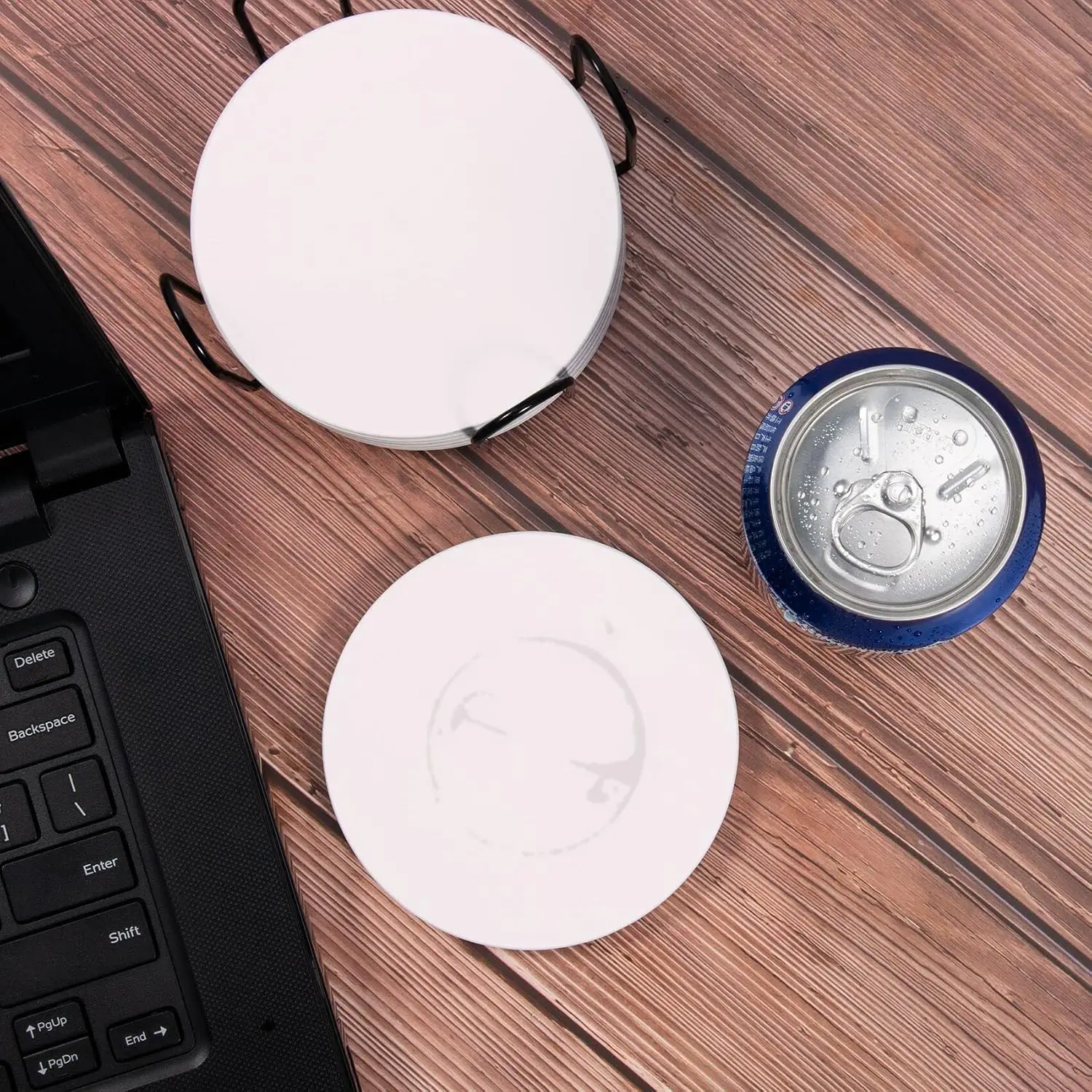 Coasters for Drinks with Holder for Coffee Table, Absorbent Coaster Sets of 6, Drink Coasters with Marble Ceramic, Cup Coasters for Wooden Table, Housewarming Gift for Home Decor - White - view 5