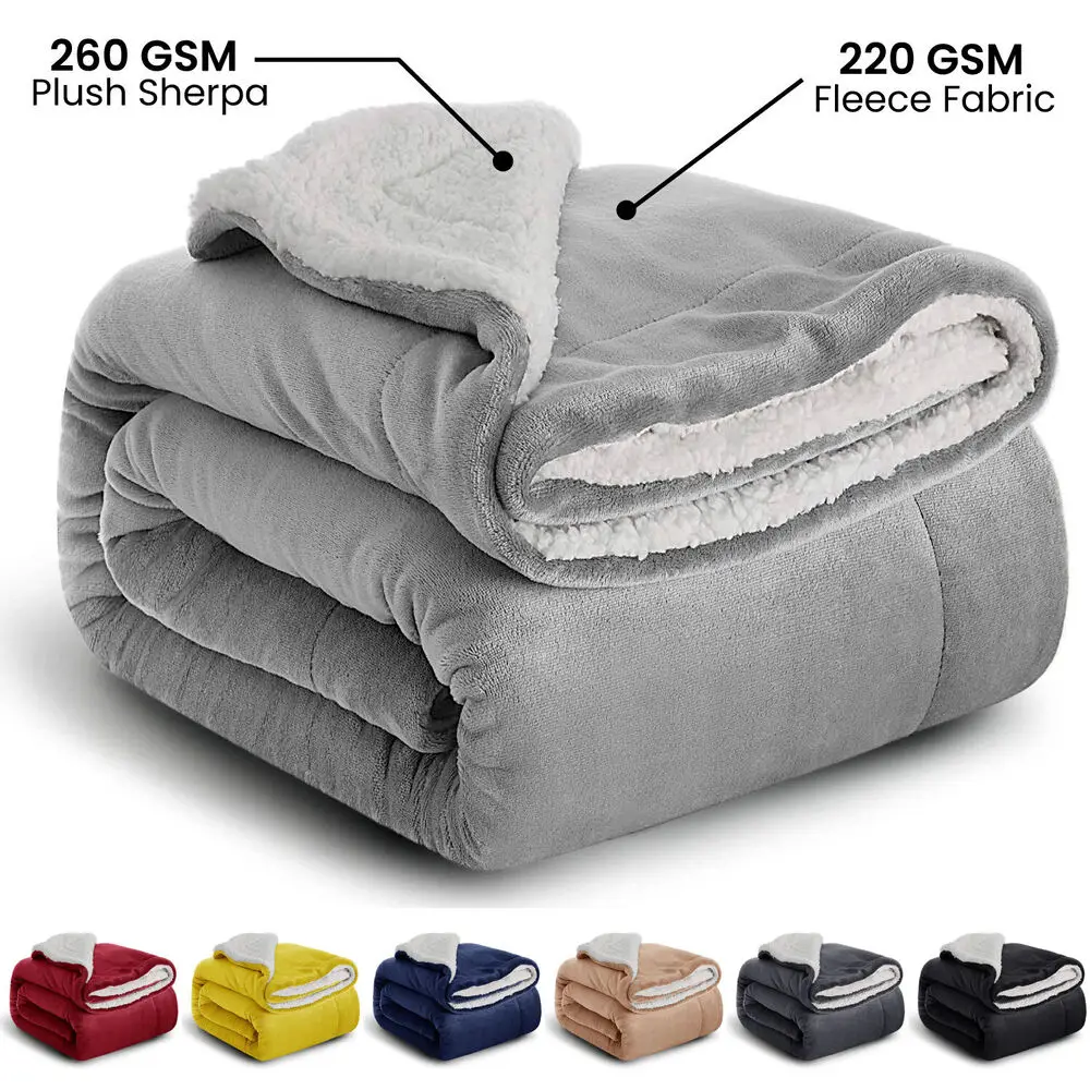 Large Sherpa Fleece Blanket Double Thick Soft Warm Bed Sofa Throw Blanket Double King Size Winter Warm Blanket