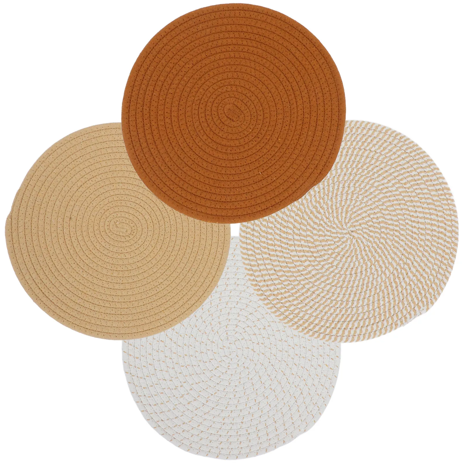 4Pcs Modern Woven Placemats Heat Resistant Table Mats for Dining Room Round Place Mats Pot Holders Kitchen Counter Decor Home