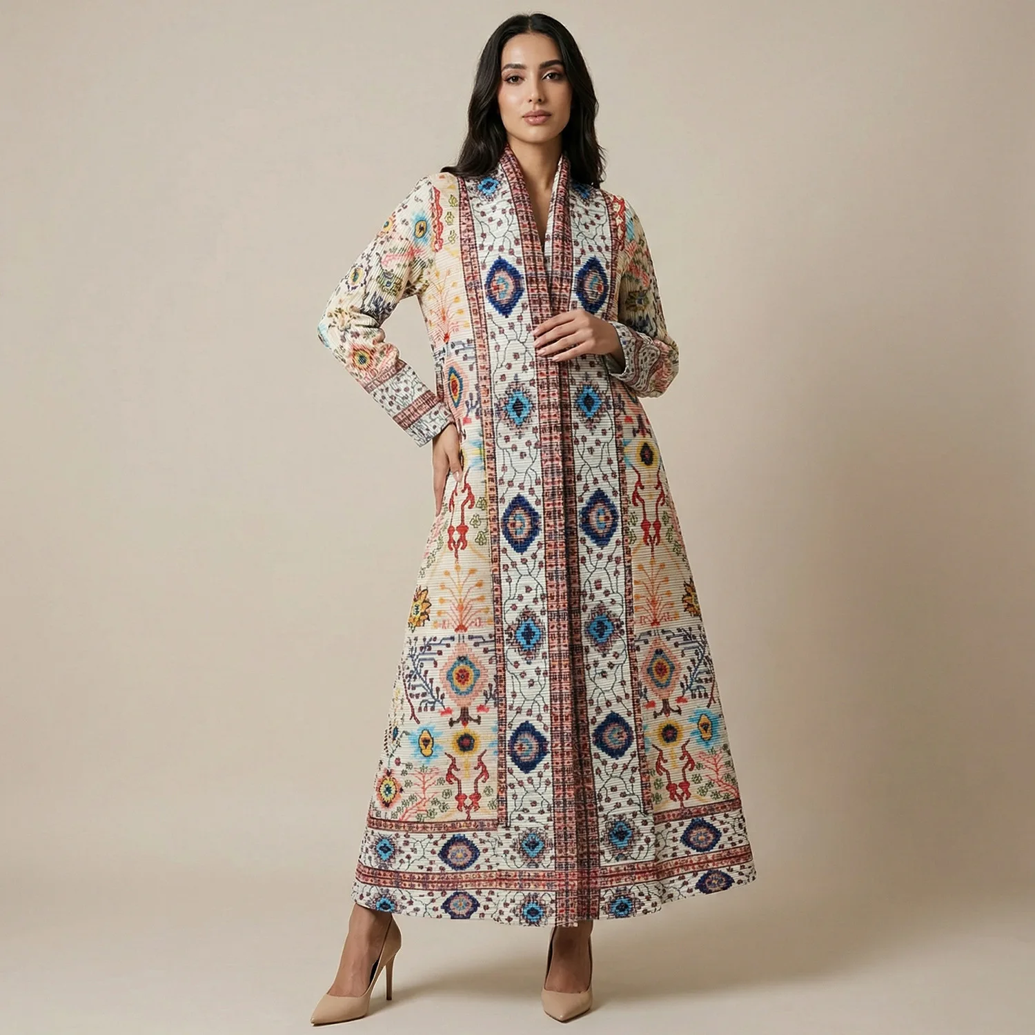 

Miyake Pleated Long Sleeves Turndown Collar Women's Abaya 2026 Fashion Original Dubai Designer Elegant Loose Plus Size Clothing