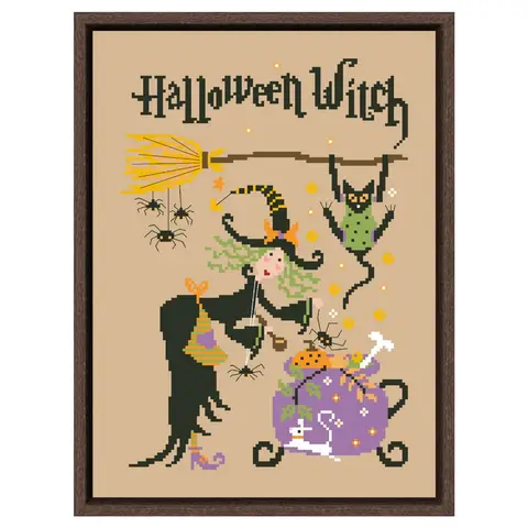 Halloween witch cross stitch kit cartoon 18ct 14ct 11ct linen flaxen canvas stitching embroidery DIY