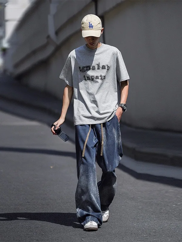 

Мужские джинсы в стиле ретро-американский винтаж, свободные широкие брюки в стиле High Street, повседневные длинные брюки прямого кроя, свободный крой, большие размеры