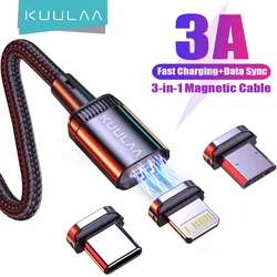 KUULAA 【Nueva versión】Cable USB magnético LED 3A Cable de carga rápida tipo C cargador magnético Cable Micro USB para iPhone cable xiaomi