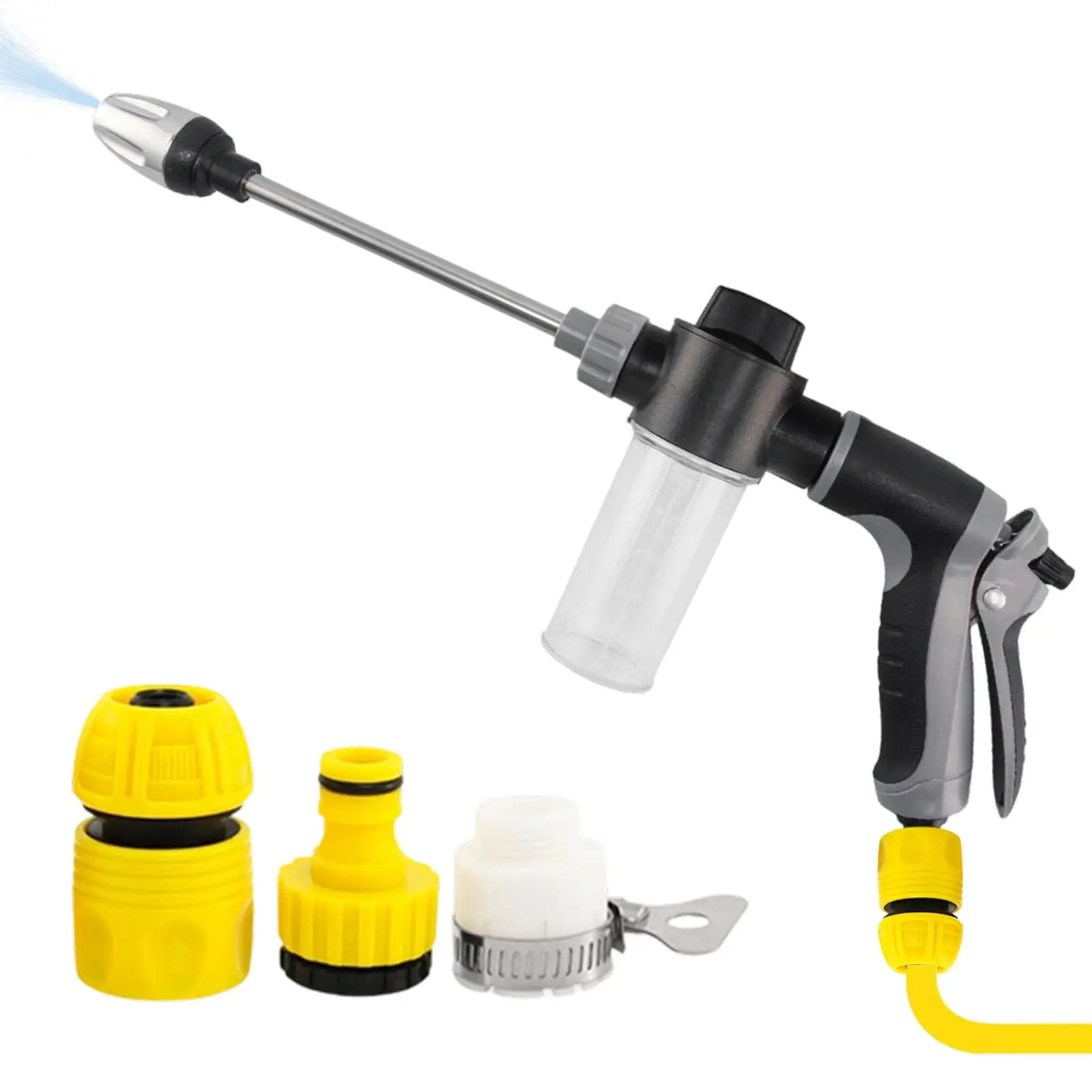 Alloy High-Pressure Car Wash Water Gun with Rubber Handle Long Pole Household Watering Tool Metal Extension Wrapped for Cleaning