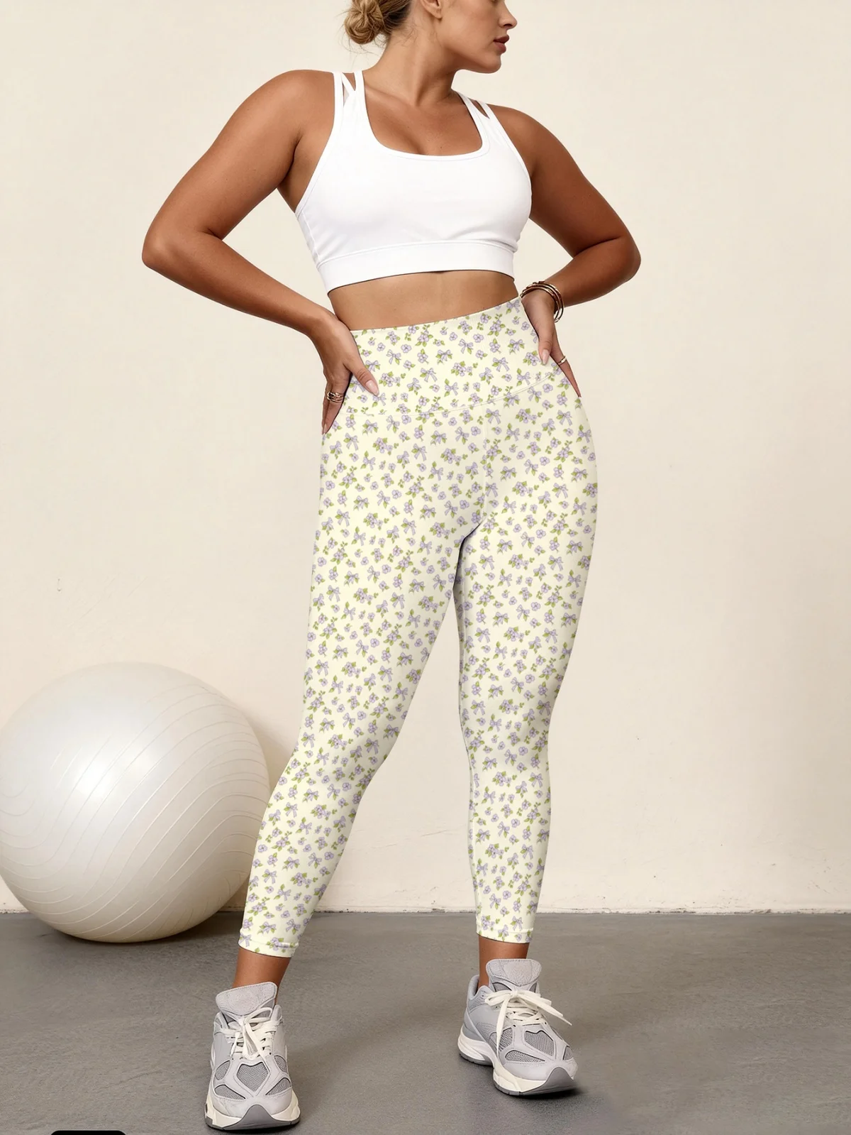 

Миниатюрные цветочные принты на светло-желтом фоне, женские брюки для йоги с высокой талией, эластичные, быстросохнущие, спортивные.
