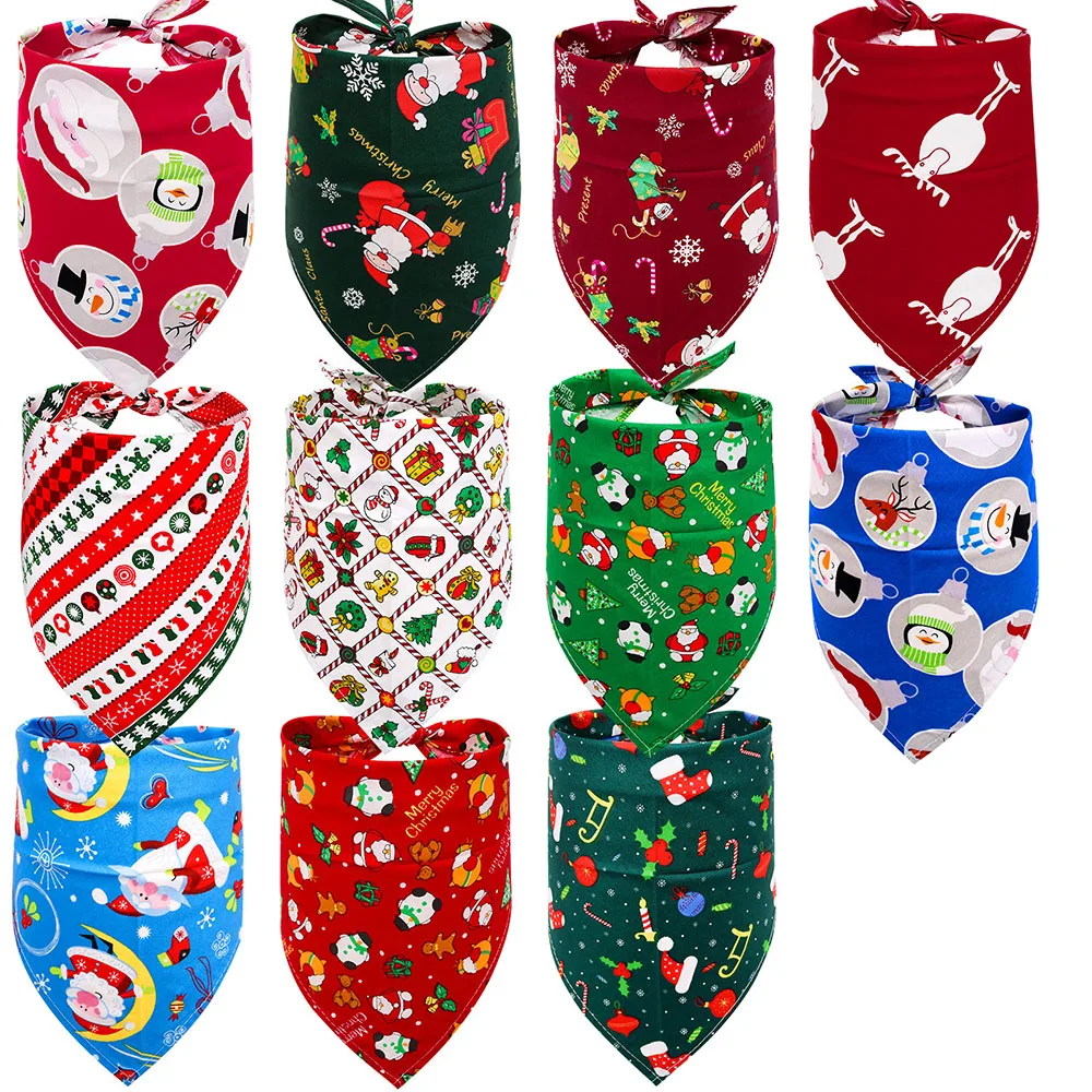 Wholesale 60Pcs Christmas Style Cotton Dog Cat Scarf Bandana Adjustable Dog Collar Waterproof Dog Bibs Pet Grooming Accessories