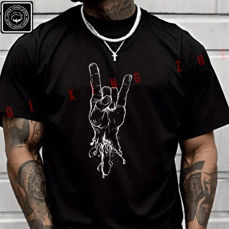 2026 Men T Shirt Minimal Rock Design Motorcycle T-Shirt Cotton Men‘s Summer Short Sleeve Tops Tee