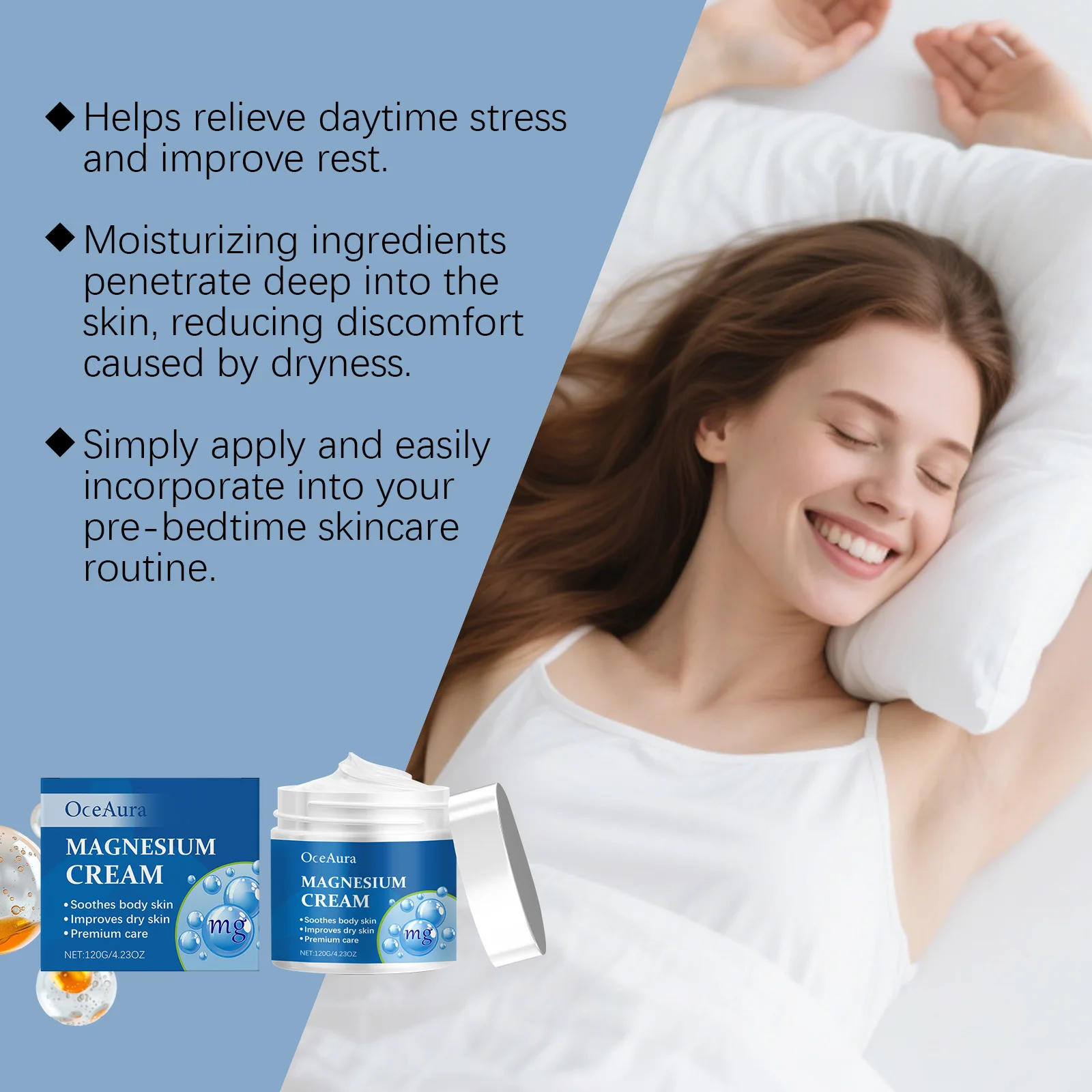Magnesium Cream Sleep Support Relax Moisturizer Keep Skin Soft Smooth Relieve Muscle Soreness Fall Asleep Nighttime Body Lotion