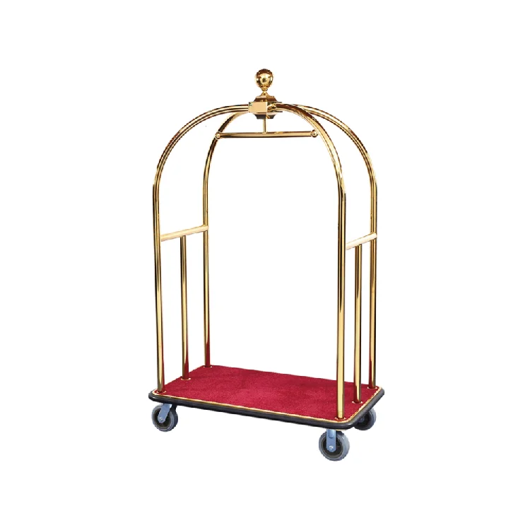 

High-end Hotel Lobby Stainless Steel Birdcage Carts Gold Heavy Duty Luggage Trolley