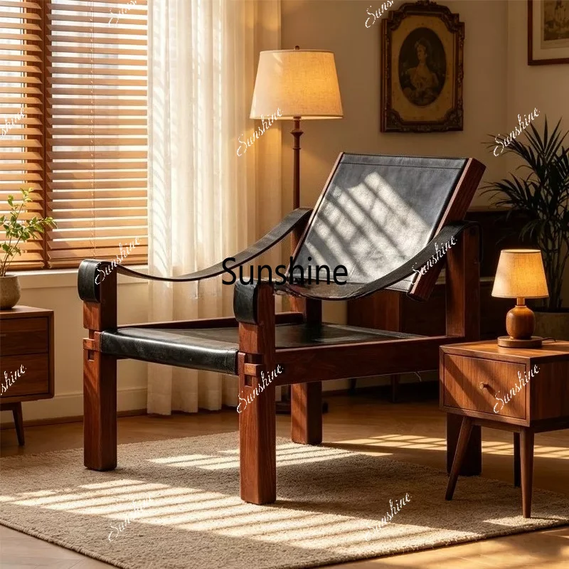Medieval solid wood sofa chair Living room leisure single chair Reception chair