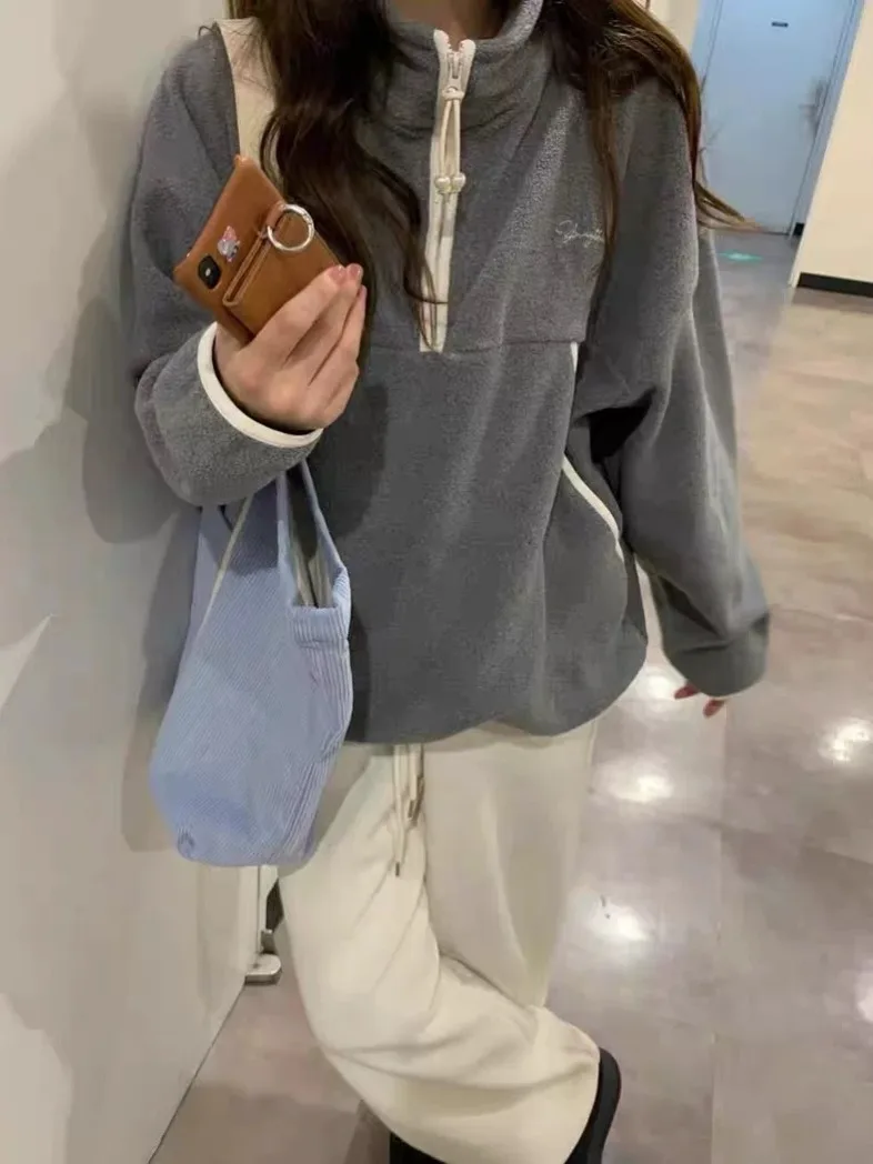 

Autumn Winter Anti-Aging Elegant Fashionable Casual Versatile High-Neck Fleece-Like Sweatshirt Loose Top for Women