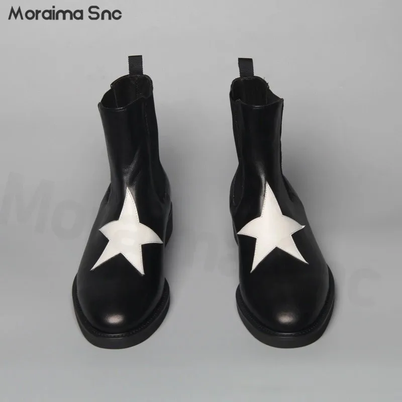 

White Pentagram Trend Chelsea Boots Men's Black Leather Pointed High Top Boots Personality Fashion Men's Ankle Boots