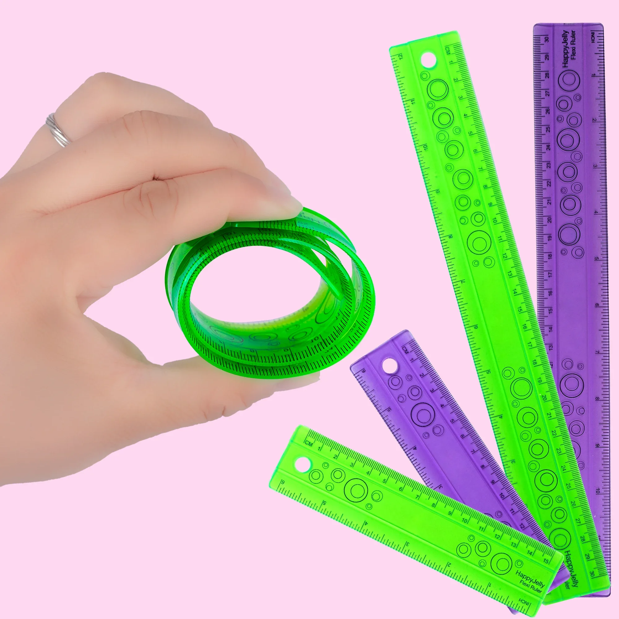 Régua Reta De Plástico Flexível, Papelaria Estudante, Material Escolar E Escritório, Acessório De Desenho, Verde, Roxo, 15 cm, 30cm