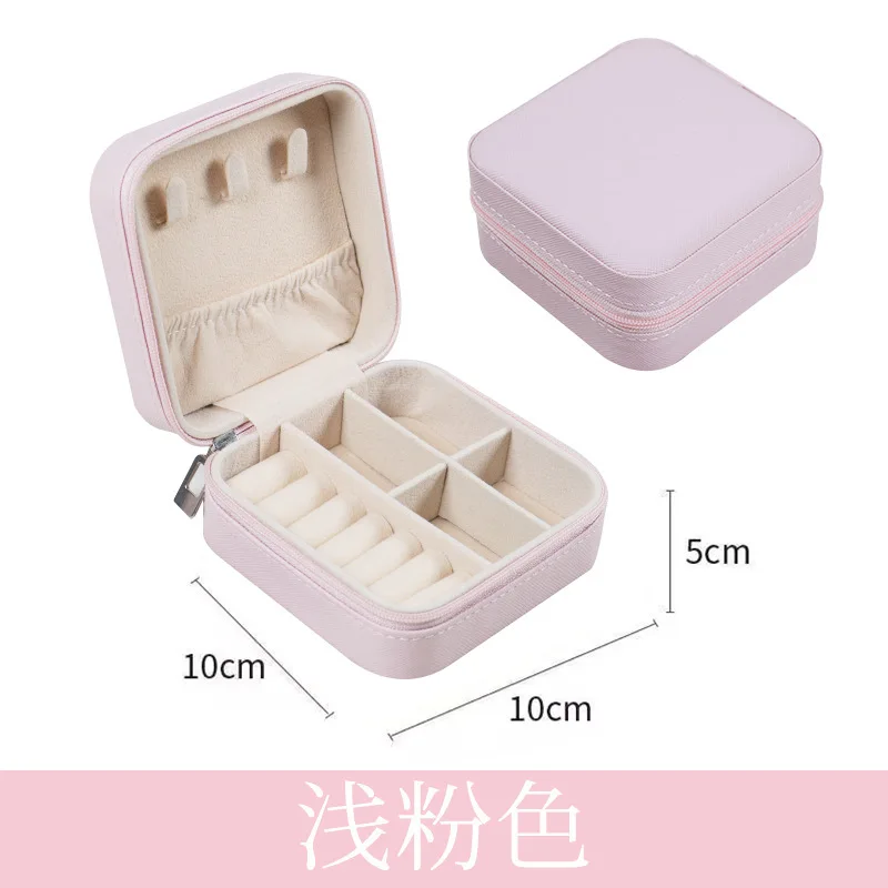 Mini Portable PU Leather Or Flannelette Zipper Jewelry Box Ring Necklace Earrings Pendant Multi-functional Jewelry Storage Box image 6