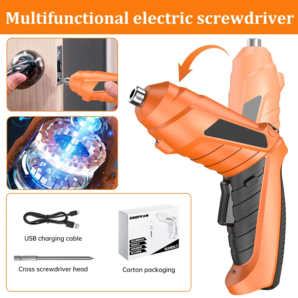 Portable Electric Screwdriver 1200mAh Rechargeable Cordless Impact Drill Household 7.8VF Power Drill with LED Light for Home DIY