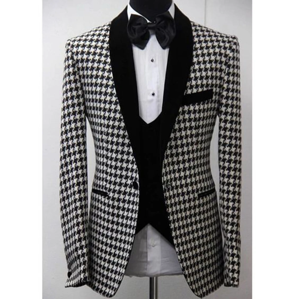 Blazer pied-de-poule pour hommes, coupe couvertes, revers châle, olympiques à un bouton, manteau, veste d'affaires