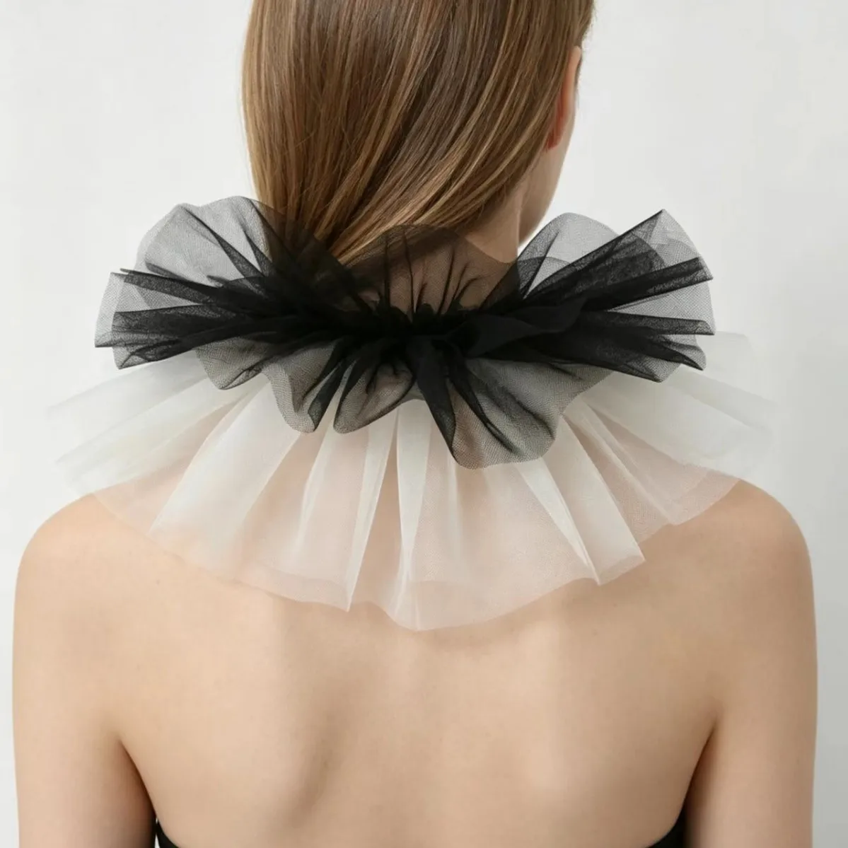 Patchwork Clown Ruffle Fake Collar, Multi‑layer Tulle Costume Accessory for Stage Performance, Cosplay and Photo Shooting Props