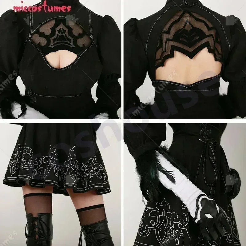 Miccostumes 24Hours Shipping Women's 2B Leotard Skirt with Hairband Leggings and Wig Halloween Cosplay Costume if;3