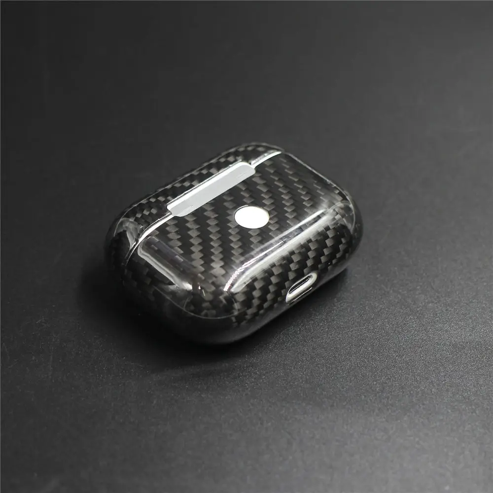 Carbon Fiber Earphone Case Capa para Apple AirPods Pro e 3, Real Carbon Fiber, LED Fone de ouvido sem fio, Hard Case