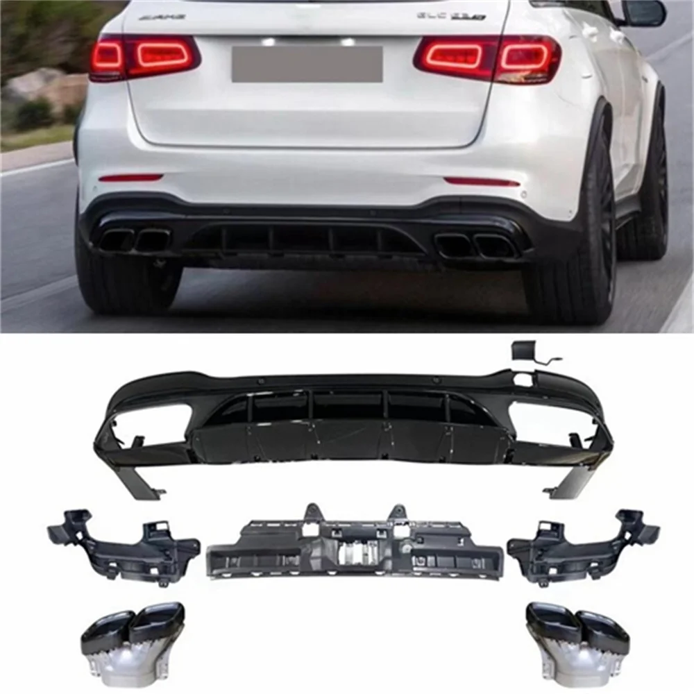 

For Benz GLC Rear Lip X253 Retrofit GLC63S AMG Bright Black Rear Lip Four Out Tail Throat Rear Bumper diffuser 2020-UP