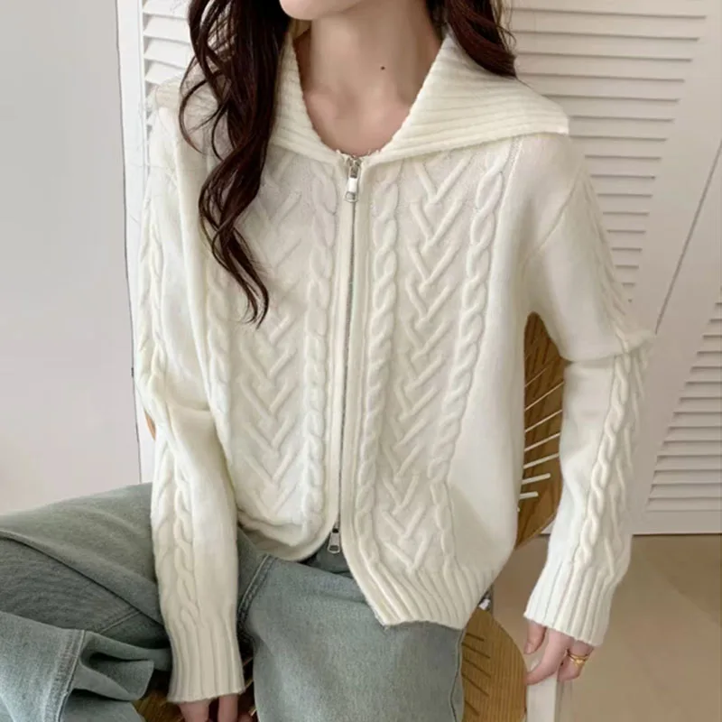 

Knitted Sweater Women Cardigans New Long Sleeve Turn Down Collar Knit Sweater Cardigan Women Tops Knitwears Women Clothing Q1522