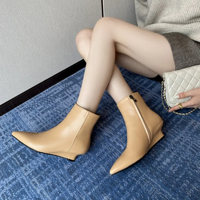 

New Women Shoes Luxury Soft Leather Pointed Tip Ankle Boots for Woman Elegant French High Heeled Boot Designer Shoes Botas Mujer