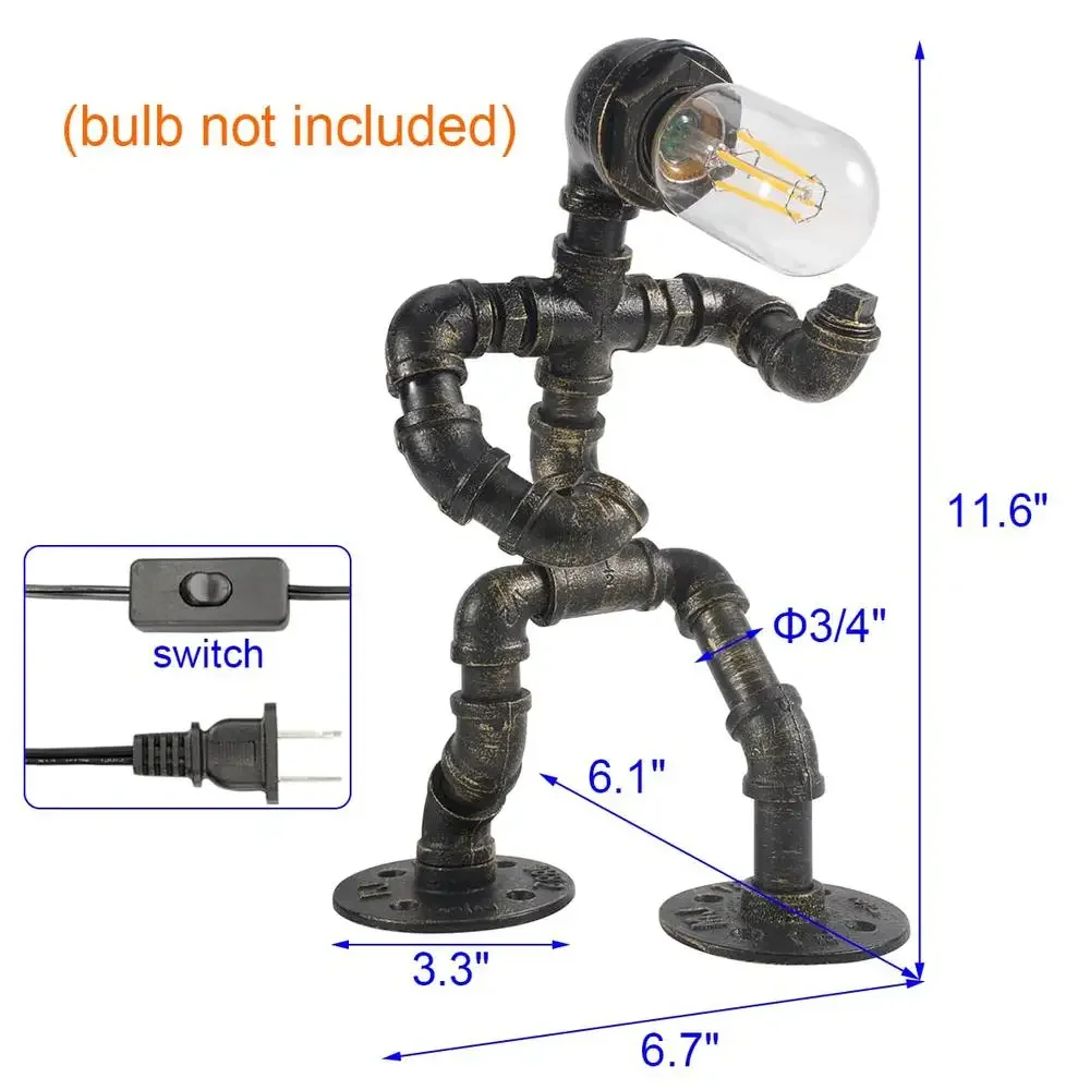Steampunk Table Lamp Mini Guitar Robot Industrial Decor Lighting Gift Music Lovers Retro Home Office Cafe Restaurant