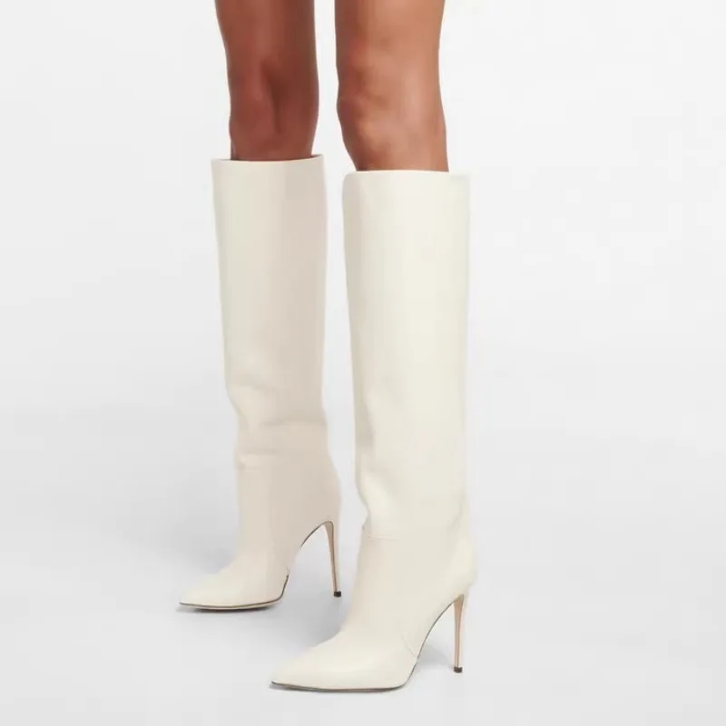 2024 New Pointed Knee Boots European and American Jockey Boots with Super High Heel and High Tube Plus Size