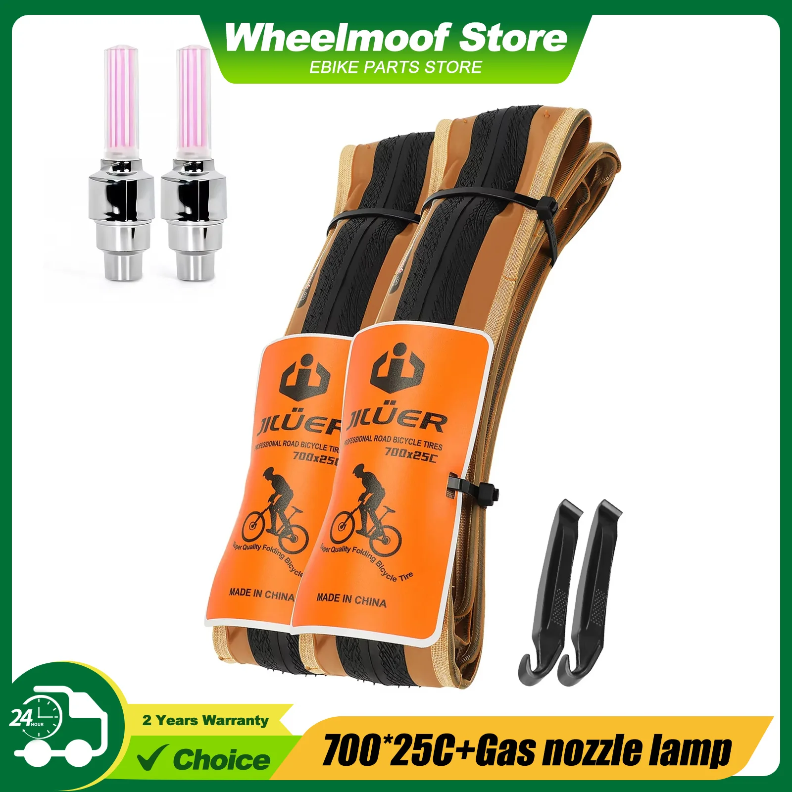 700C Road Bike Tire Combination with LED Luminous Bicycle Valve Cap Lights Perfectly with 700x25c Road Bikes/Bike Accessories