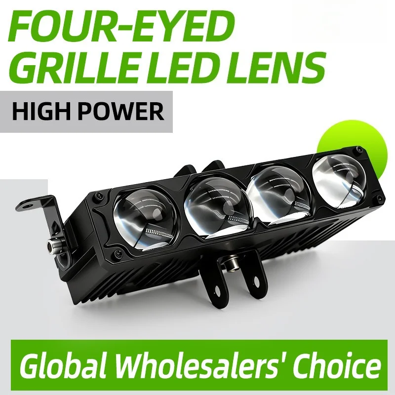 NXY 4 Eye LED Grille Spotlight Bi LED Projector Lens External Solenoid Valve Hi Lo Beam Offroad SUV Motorcycle Retrofit Lamp