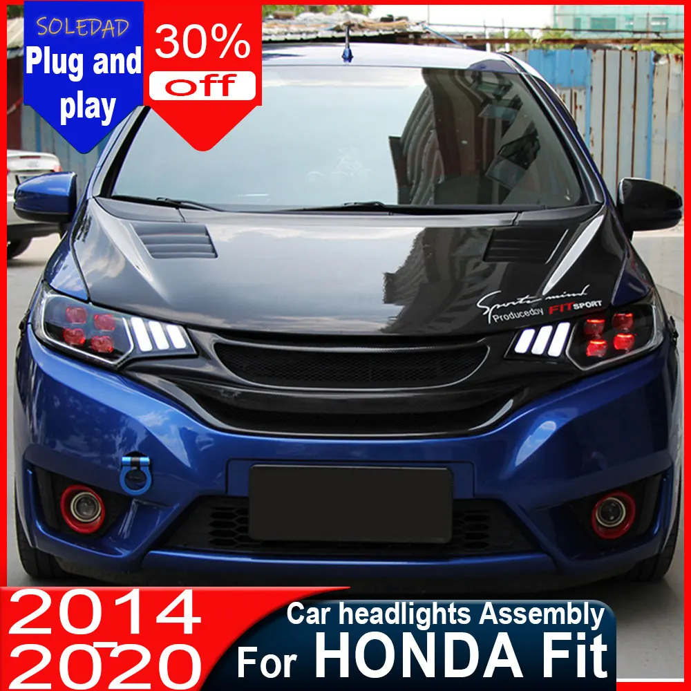 

Car headlights For Honda Fit Jazz Headlights 2014-2020 Styling LED Daytime Lights Dual Projector DRL Car Accesorios Modified