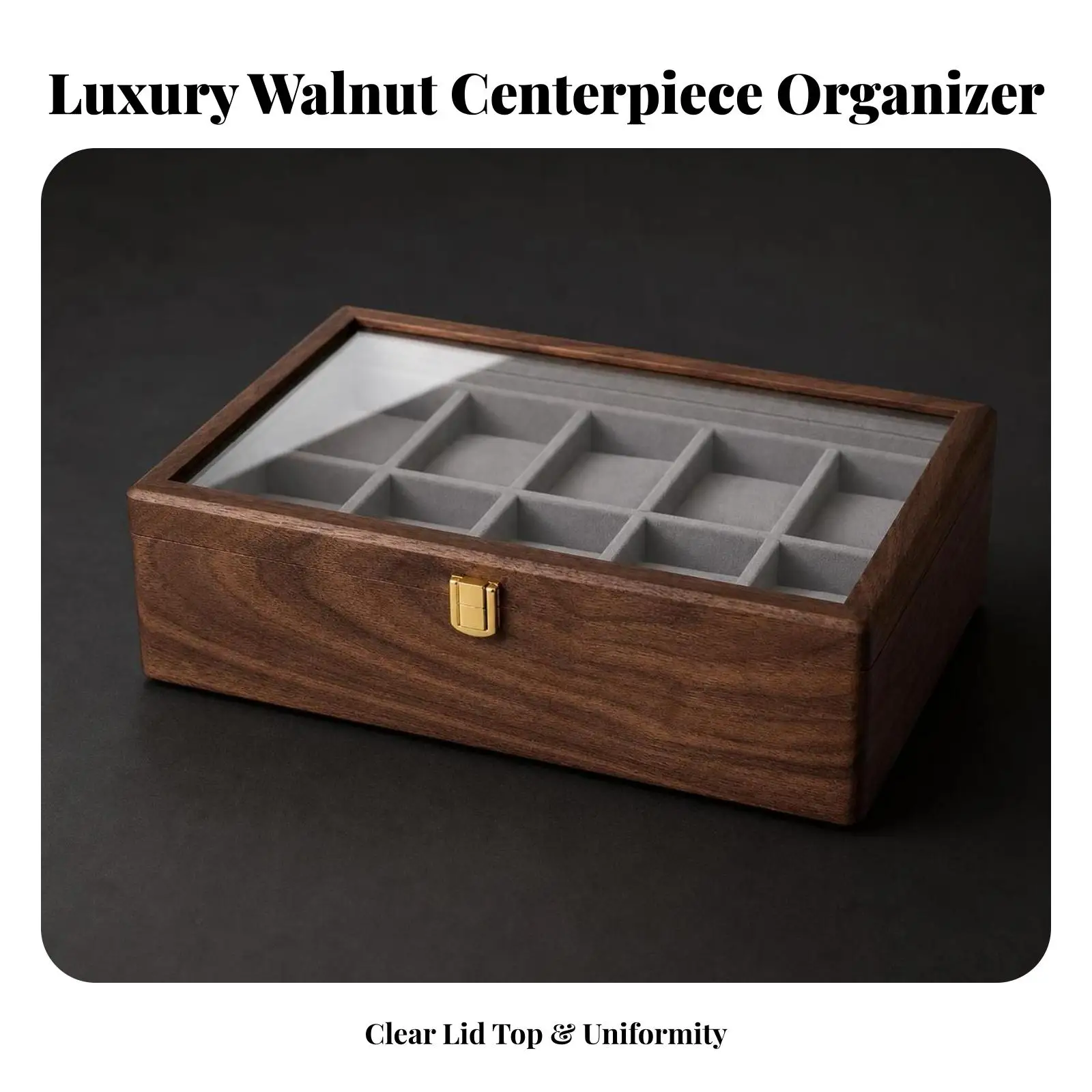 Watch Display Box with Glass Lid Soft-Lined for Office Table