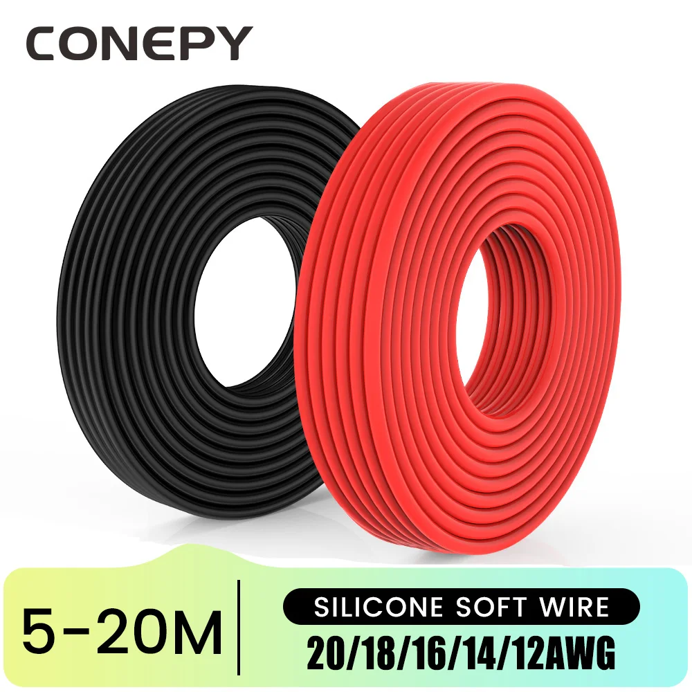 

CONEPY Stranded Tinned Copper Wire 16-65 Ft Red & Black 12AWG 14AWG 16AWG 18AWG 20AWG 20 18 16 14 12 Gauge Silicone Wire Spool