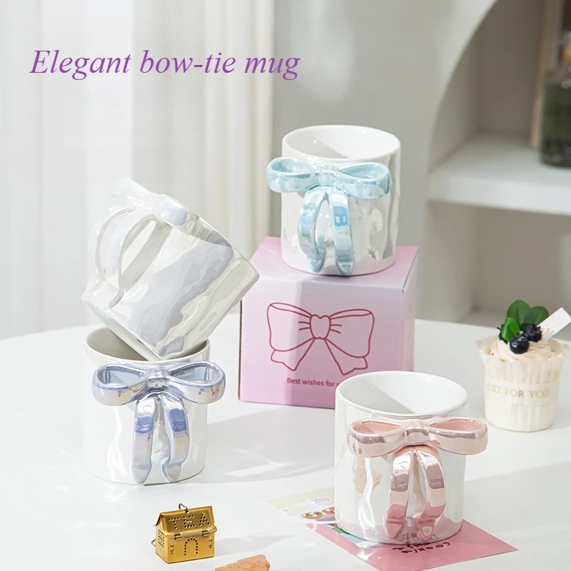 

Elegant bow ceramic mug, with a unique sense of luxury, a unique coffee mug or water cup, is a great gift for best friends