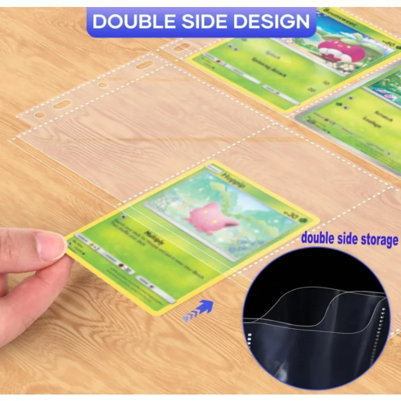 Двусторонняя 9-карманная игровая карточная книга, рукава для переплета торговых карт, защитный рукав для страниц формата А4, черный/прозрачный альбом с 11 кольцами