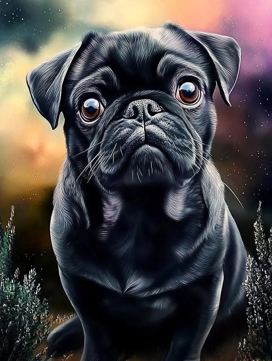 

pigpigboss Black Pug Diamond Painting Kit, 5D Full Round Drill Cute Dog Black Puppy Diamond Dots Art Picture Gem for Adult Begin