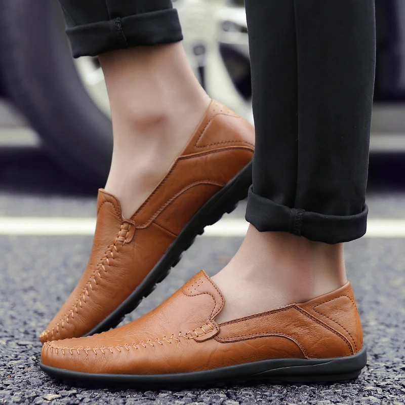 CLOHOO-zapatos informales de cuero genuino para hombre, calzado moderno y transpirable, cosido a mano, de talla grande, 2024