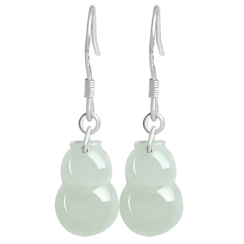 

Burmese Jade Gourd Earrings White Real Jewelry Certificate Luxury Women Gemstone Amulets 925 Silver Charm Amulet Natural