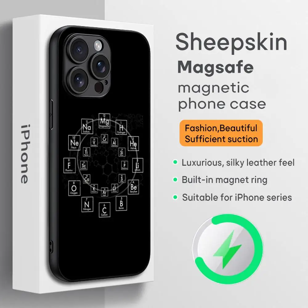 Hot Periodic Table Fashion Phone Case For iPhone 16 15 14 13 12 11 Plus Pro Max  High-end Luxury Magsafe Sheepskin