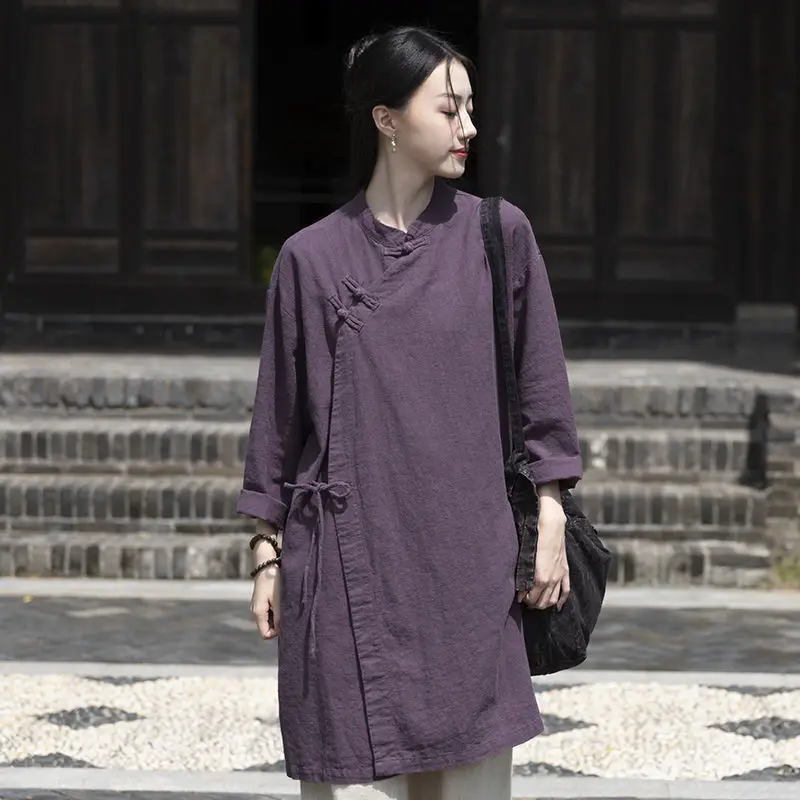 Zen Style Women's Pure Cotton Shirt Women's Spring and Autumn New Meditation Clothes Cotton and Linen New Chinese Style Tops