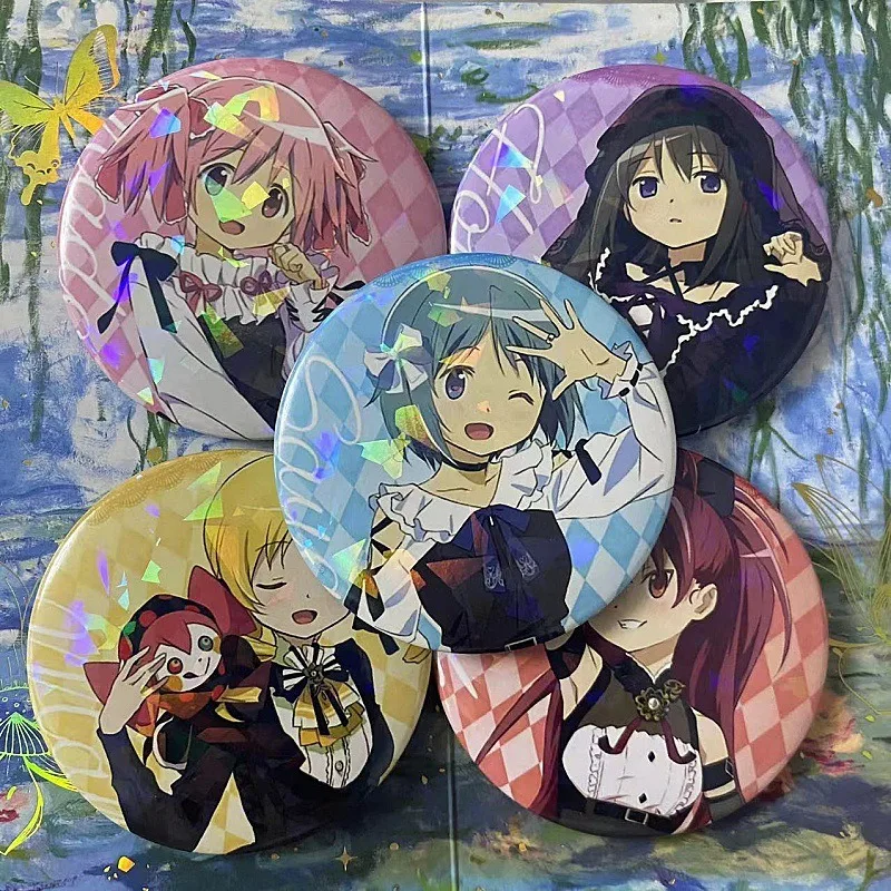 58mm novo anime puella magi madoka magica pinos broche figura homura miki sayaka broches cosplay crachá mochila jóias para meninas