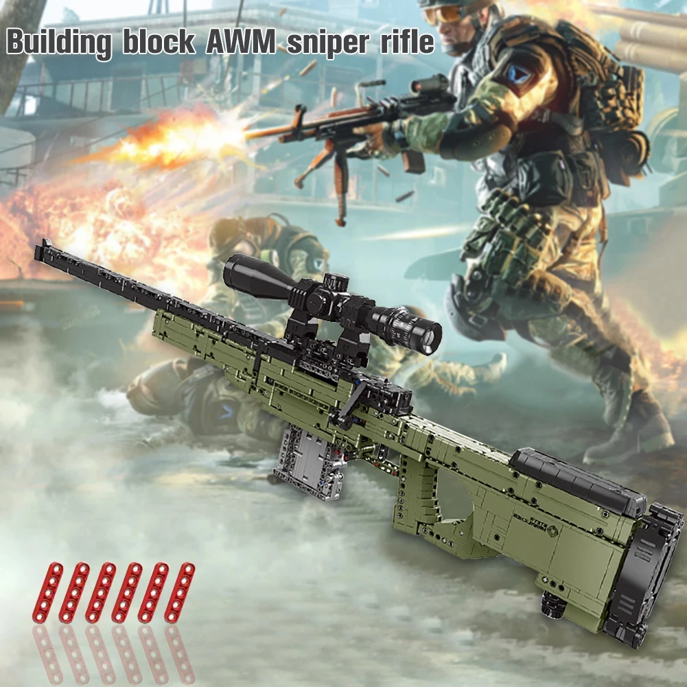 

Military Weapons AWM Sniper Rifles Model Building Blocks MOC Army Large Firearms Arms Bricks DIY Guns Toys For Boys Adults Gifts