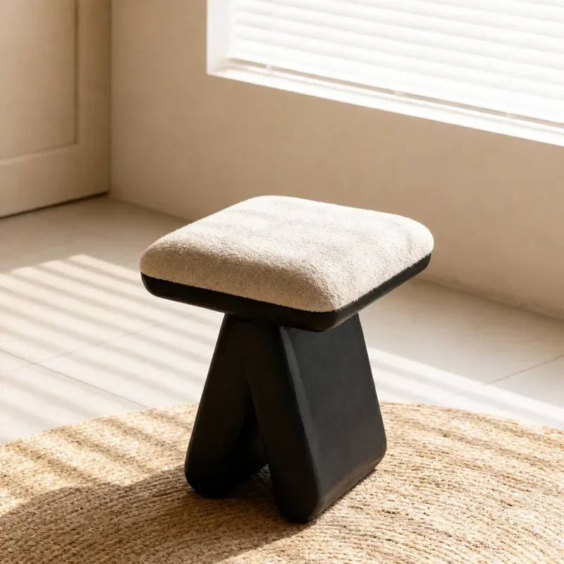 Medium Retro Solid Wood Dressing Stool Modern Luxury Shoe Changing Bench Sofa Stool for Home Bedroom Makeup Vanity Seat