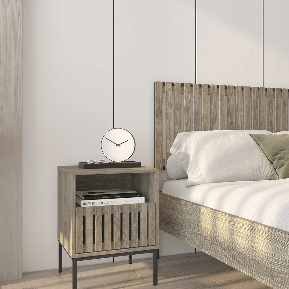 

Nightstands with Drawer& Shelf Night Table with Iron Base Side Table Bedroom Wooden Drawer Cabinets for Living Room